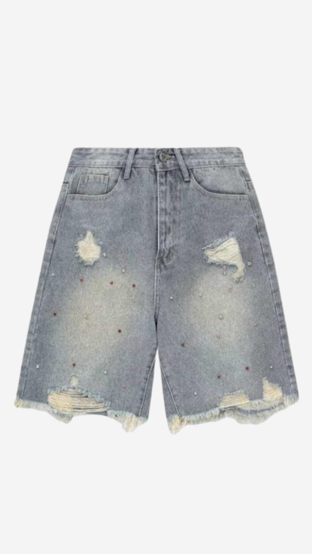 Studded distressed denim shorts